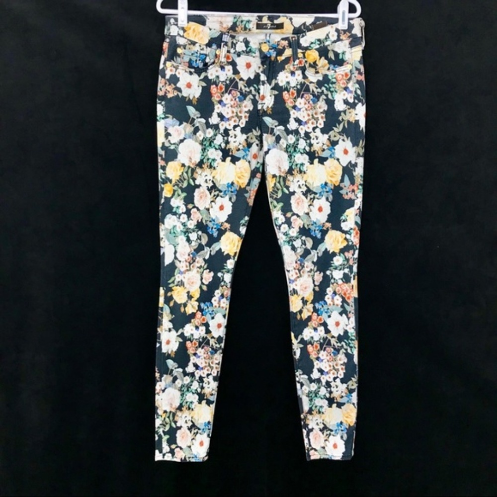 7 For All Mankind Black Floral Skinny Jeans